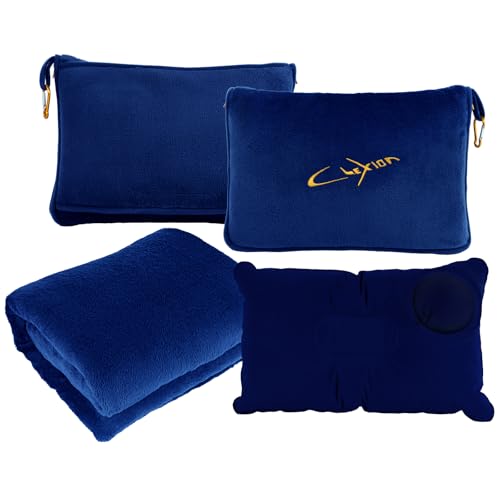 Travel Blanket & Pillow Set, 300 GSM Soft Fleece, 60x43 Inches, 3-in-1 Airplane Blanket, Travel Pillow and Blanket Set, Travel Blanket Airplane Compact with Bag, Travel Essentials, Navy - color: Navy