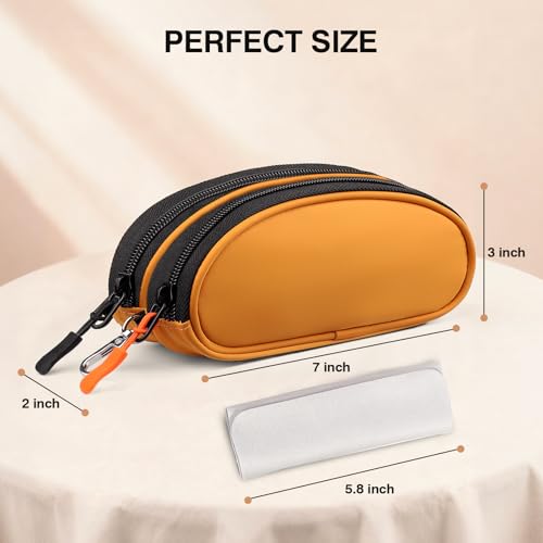 Marvolia Double Glasses Case Large Soft Eyeglass Case for Women Men Portable Zipper Sunglasses Pouch with Keychain Clip - color: Orange