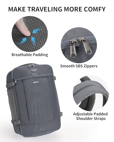 ECOHUB Travel Backpack for Men Women, Carry on Backpack with USB Charging Hole, Spirit Airlines Personal Item Bag Flight Approved, 15.6 Inch Laptop Backpack with Anti Theft Pockets, 30L, Grey - color: Grey, size: 18 inch underseat