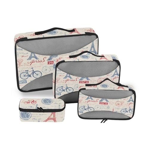 Vintage French Pattern Compression Packing Cubes for Travel Luggage Suitcase Packing Organizers Bags Carry On Lightweight 4 Set