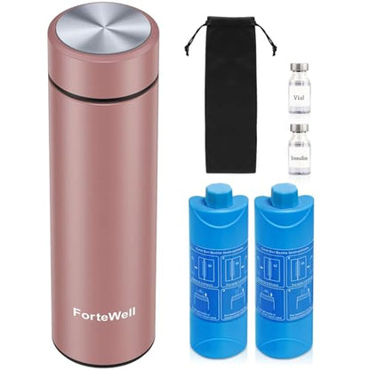 60H Insulin Cooler Travel Case TSA Approved, Portable Medication Cooler for 2-3 Insulin Pens or Vials, Double-Layer Vacuum Insulated Diabetic Travel Case with Reusable Ice Packs (Rose) - color: Elegant Rose