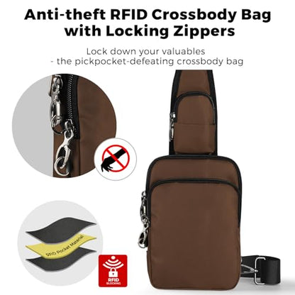 VADOO Sling Bag, Crossbody Bag with Zipper Lock, RFID Blocking & Water Resistant for Men and Women - color: Brown