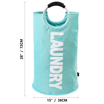 DOKEHOM 82L Large Laundry Basket, Collapsible Laundry Bag, Freestanding Tall Clothes Hamper, Foldable Washing Bin (Light Blue) - color: Light Blue, size: 82L