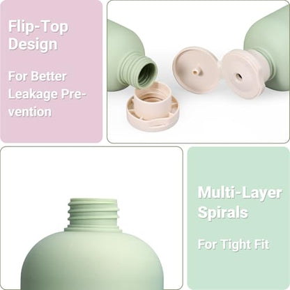 ASEVAT 8.8oz 4Pcs Green Plastic Refillable Travel Shampoo and Conditioner Bottles Plastic Refillable Travel Shampoo Bottles with Flip Cap Shampoo and Conditioner Dispenser - color: Green, size: 8.8oz