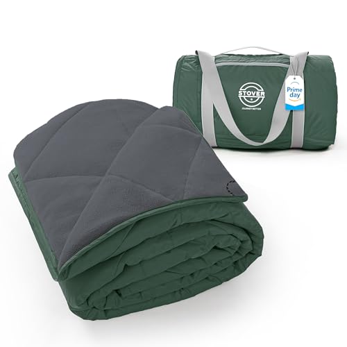 STOVER Large Waterproof Outdoor Stadium Blanket- Extra Thick Soft Fleece Camping Blanket for Travel, Picnics, Sports, Dogs 79"x55", Warm, Windproof, Sand-Proof, Lightweight, Packable (Game Day Green) - color: 01 - Game Day Green