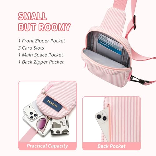 Birthday Gifts for 8 9 10 11 12 Year Old Teens Girls Kids, Fanny Pack Crossbody Bag Sling Belt Bags Purse, Dorm Travel Essentials for Girls Fashion, Preppy Tween Teen Girl Gift Trendy Stuff - color: Bean Pink Stripes