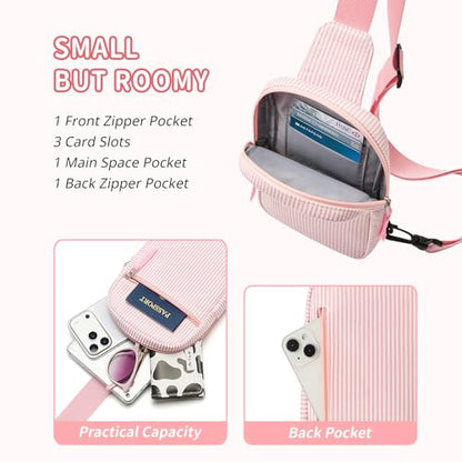 Birthday Gifts for 8 9 10 11 12 Year Old Teens Girls Kids, Fanny Pack Crossbody Bag Sling Belt Bags Purse, Dorm Travel Essentials for Girls Fashion, Preppy Tween Teen Girl Gift Trendy Stuff - color: Bean Pink Stripes