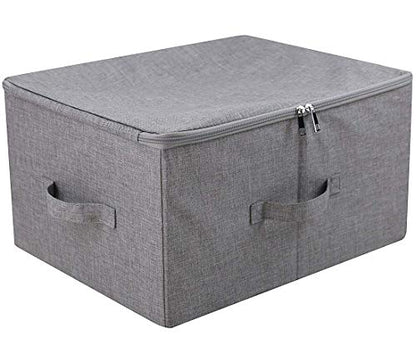 iwill CREATE PRO Folding Storage Box with Zip Lid and Handles, Rigid Storage Baskets With Linen Fabric& Plastic Board, Closet Shelf Drawers,Dark Gray, 2 pcs - color: Dark Gray
