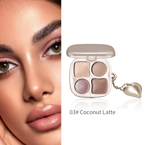 4 Colors Warm Neutral Nude Eyeshadow Makeup Palette with Mirror – Matte & Shimmer High Pigment Blendable Long-Lasting Mini Everyday Eye & Contour Makeup Palette, Perfect for Blue, Green & Brown Eyes - color: A03