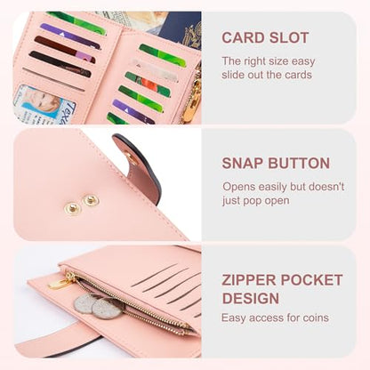 yiijay Womens Wallet RFID Blocking Leather Trifold Clutch Wallet Credit Card Holder Ladies Travel Wallet Purse with Pen Holder - color: 1Pink