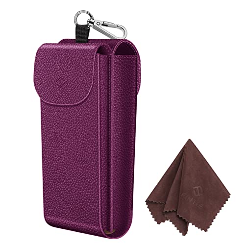 FINTIE Double Glasses Case with Carabiner Hook, Portable Vegan Leather Eyeglass Case Anti-scratch Sunglasses Pouch - color: Purple