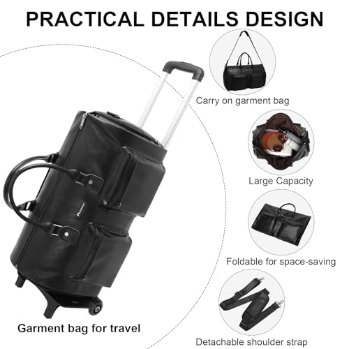 Modoker Rolling Garment Bag for Travel Wheeled Duffel Bag Luggage Suit Travel Bags for Men and Women,3 in 1 Carry on Convertible Garment Bag with Wheels,Black - color: D-Black