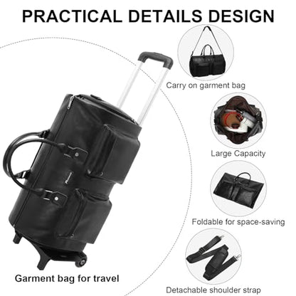 Modoker Rolling Garment Bag for Travel Wheeled Duffel Bag Luggage Suit Travel Bags for Men and Women,3 in 1 Carry on Convertible Garment Bag with Wheels,Black - color: D-Black