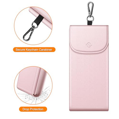 FINTIE Double Glasses Case with Carabiner Hook, Portable Vegan Leather Eyeglass Case Anti-scratch Sunglasses Pouch - color: Rose Gold