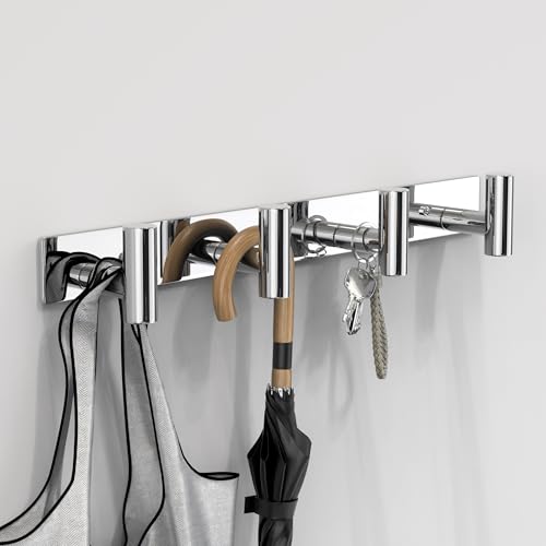 VAEHOLD Hat and Coat Wall Mount Rack - Hooks for Robes, Bags, Keys, and Towels - Bathroom Towel Hanger Organizer (Polished Chrome, “T“ Shape 4 Hooks 1 Pack) - color: Polished Chrome, size: “T“ Shape 4 Hooks 1 Pack