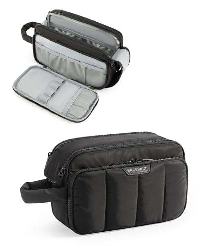 BAGSMART Travel Toiletry Bag for Women, Wide-open Makeup Bag Organizer, Puffy Make Up Case, Large Capacity Cosmetic Organizer for Women for Travel Essentials Toiletries Accessories Bottles(Black) - color: Black
