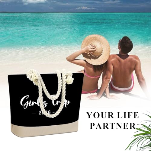 Fokongna Tote Bag For Women, Beach Bag Best Friend Travel Birthday Gifts, Travel Parties Vacation Shopping Essentials - color: Girls Trip Black
