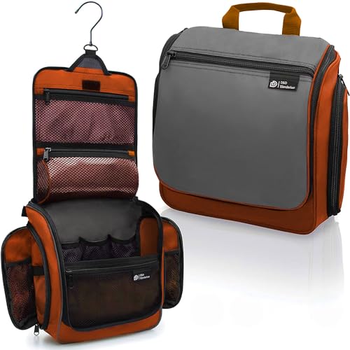 D&D Wanderlust D&D Hanging Travel Toiletry Bag for Men and Women – Cosmetics, Makeup and Toiletries Organizer Kit with 10 Compartments - color: Orange and Grey