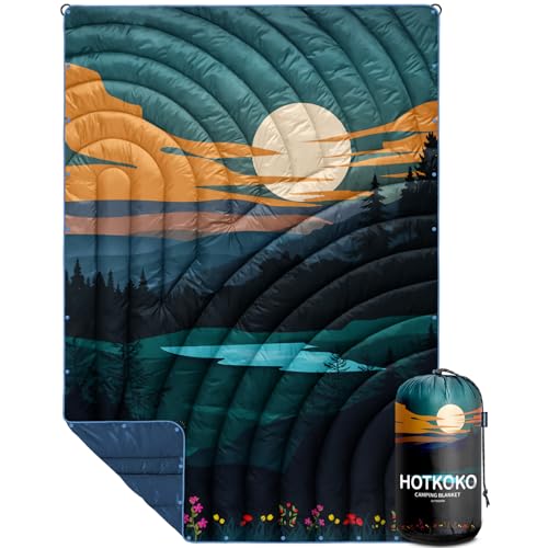 Camping Blanket,Lightweight Puffy Printed Camping Blanket Packable Outdoor Blanket for Camping,Traveling, Stadium, Hiking, Picnics - color: Dusk Pool, size: 52x75"