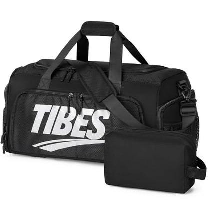 TIBES Mens Duffle Bag for Travel - Expandable 50L Weekender Bags with Toiletry Bag, Overnight Bag Travel Duffel Carry On Luggage with Removable Shoulder Strap, Durable & Water-Resistant - color: Black