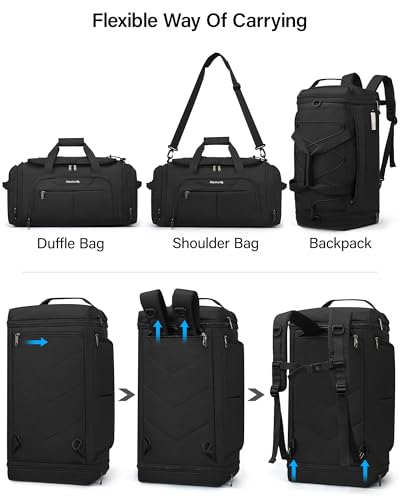 Hanke Expandable Carry On Luggage Bag,3 in 1 Duffle Bag for Travel,45L-55L Weekender Overnight Bag with 15.6" Compartment for Women & Men (Black) - color: Black