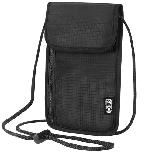 Likesing 5.5" L x 7.9" W Travel Neck Wallet, RFID Blocking Passport Holder, Security Lightweight Passport Travel Wallet, Neck Pouch Gifts for Women Men(Black) - color: Black