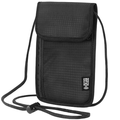 Likesing 5.5" L x 7.9" W Travel Neck Wallet, RFID Blocking Passport Holder, Security Lightweight Passport Travel Wallet, Neck Pouch Gifts for Women Men(Black) - color: Black