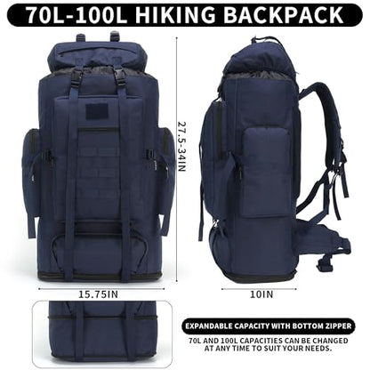 Hiking Backpack for Men 70L/100L Camping Backpack Military Rucksack Molle 3 Days Assault Pack for Climbing | Camping Backpack - color: 100l-navy