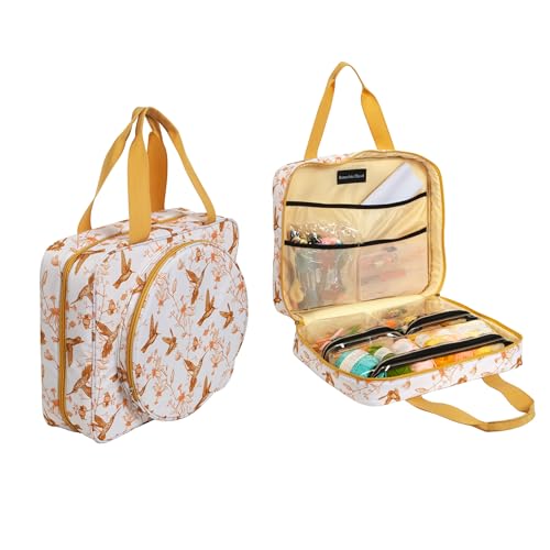 Portable Square Cross Stitch Starter Kits Bag Embroidery Project Bag Embroidery Tool Storage Tote Bag with Multifunctional Pockets, Bag Only (Bird Pattern) - color: Bird Pattern