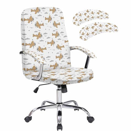 Brown Airplane Office Chair Covers with Armrest Covers, Rotating Chair Cover, Modern Abstract Art Cartoon Clouds Gaming Chairs Slipcovers with Elastic for Armchair, Medium - color: Blue, size: M with 2 Armrest Covers
