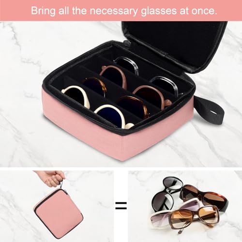 Bukere Travel Sunglasses Organizer Case, Adjustable Slot For Multiple Pairs, Portable Eyeglasses Storage Box for Men Women - color: Pink, style: 4 Slots
