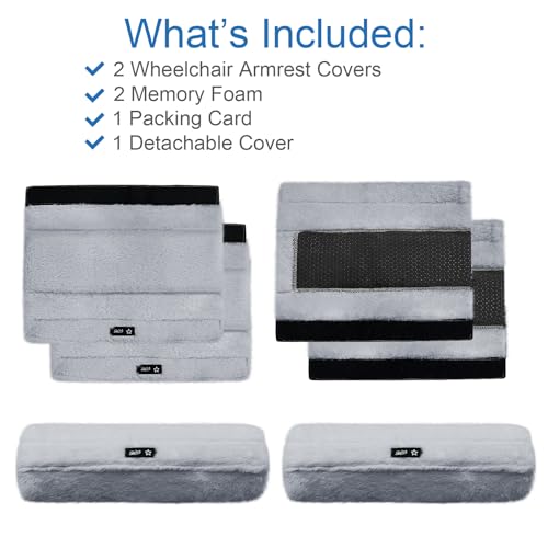 SPRING SEAON Wheelchair Armrest Covers 2 Pack Soft Memory Foam Wheelchair armrest Pads Wicking Washable for Office Transport Chair (Gray) - color: Gray