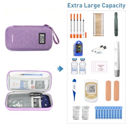 suzamed Insulin Cooler Travel Case,EVA Insulation Travel Medicine Kit with Temperature Display for Diabetes Care,Insulin Pen and Other Diabetic Supplies (Purple-Temp) - color: Purple