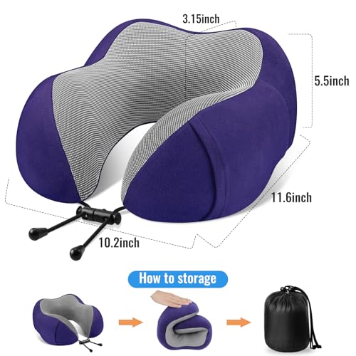 CloudBliss Travel Pillow for Airplane, Memory Foam Neck Pillow for Traveling, Flight Pillow with Eye Mask, Earplugs, Storage Bag, Compact Neck Pillow for Long Flight Travel, Travel Essentials, Navy - color: Navy