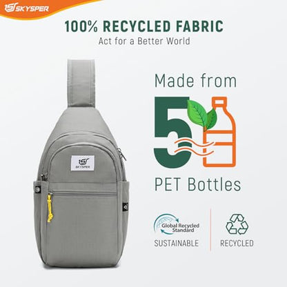 SKYSPER Sling Bag RFID Anti-Theft Crossbody Bag Recycled Travel Cross Body Bag Shoulder Sling Daypack - color: Gray