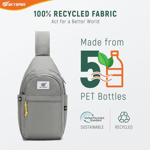SKYSPER Sling Bag RFID Anti-Theft Crossbody Bag Recycled Travel Cross Body Bag Shoulder Sling Daypack - color: Gray
