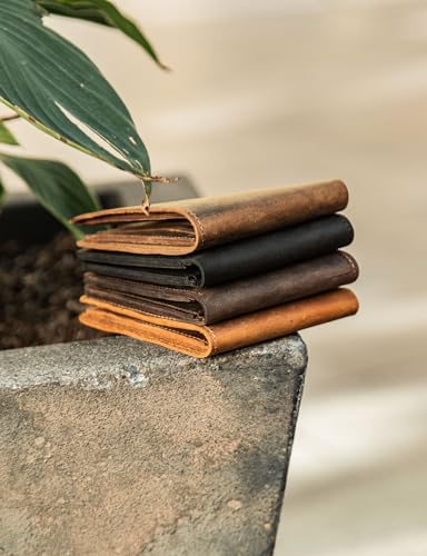 Handcrafted Genuine Leather Wallets, Minimalist Cardholders, and Passport Covers, Handmade Gift - color: Ginger, style: Bifold Wallet
