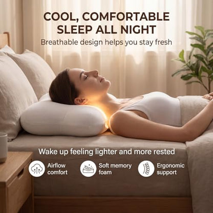 Low-Profile Cervical Memory Foam Pillow for Side & Back Sleepers, Ergonomic Neck Support, Cool-Touch Cover, Gentle Contour Design, Thin Zip Spacer Pouch & Sleep Eye Mask Included