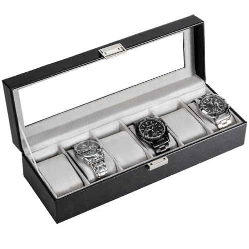 ProCase Watch Box, 6 Slot Mens Watch Case, Watch Storage Holder Organizer, Watch Display Case with Glass Lid, Anniversary Birthday Valentine Gifts for Men Women -6 Slot, Black - color: Black, size: 6-Slot