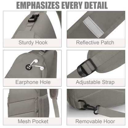 Pritent Crossbody Bags for Women Men Trendy Sling Bag Backpack Casual Chest Bag with Convertible Shoulder Strap - color: Khaki, size: Medium