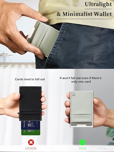 TOYFID Slim Wallet for Men - Pop Up Card Holder Wallet,Minimalist Business Wallet,Credit Card Wallet with Money Pocket,Metal Card Case Wallet,RFID Blocking,Can Hold 6 Credit Cards - color: silver B