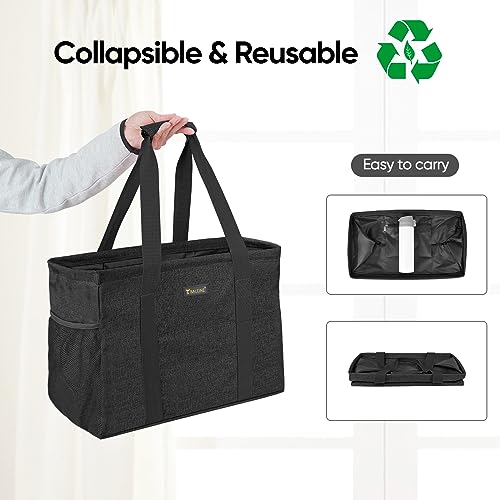 BALEINE Extra Large Utility Tote Bag with Reinforced Wire Frame, Reusable Grocery Bag for Shopping, Picnic (Black, 16.5''x14''x10'') - color: Black, size: 16.5''x14''x10''