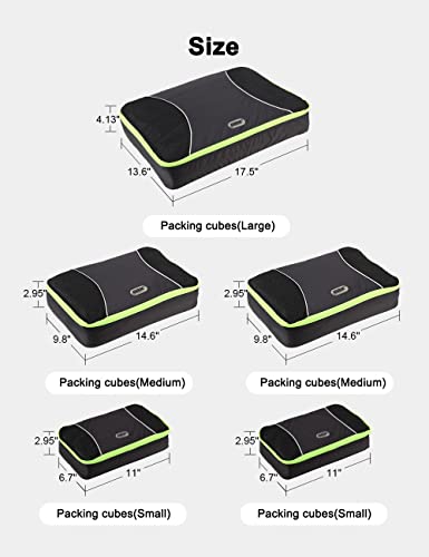 GOX Ultra Light 5 piece Packing Cubes Travel Luggage Organizer 1 Large 2 Medium 2 Small - color: black