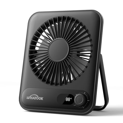 WHATOOK Small Desk Fan Personal Fans: 5000mah 25 Hours Battery Office Quiet Mini Desktop Fan Portable Rechargeable Travel Essentials (Black, 2000 mAh) - color: Black