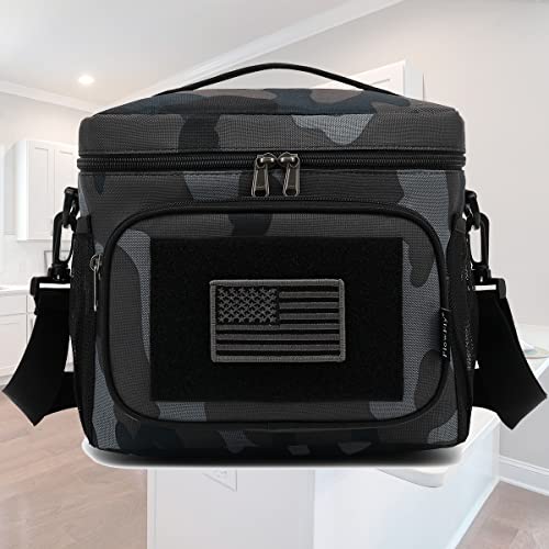 FlowFly Lunch Bag, Insulated Cooler, Thermal Lunch Box Tote with MOLLE/PALS Webbing, Adjustable Padded Shoulder Strap, for Tactical Men Women Adults and Boys Girls Kids (Black#Camo, Medium) - color: Black#Camo, size: Medium