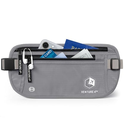 VENTURE 4TH Money Belt for Travel – Hidden Under-Clothes RFID Blocking Passport Holder & Slim Travel Wallet Pouch for Men & Women to Protect Cash, Cards & Documents (Silver) - color: Silver