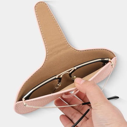 Leather Glasses Case, Portable Lightweight Soft Eyeglass Case, Travel Sunglasses Protective Case for Women Men - color: Pink