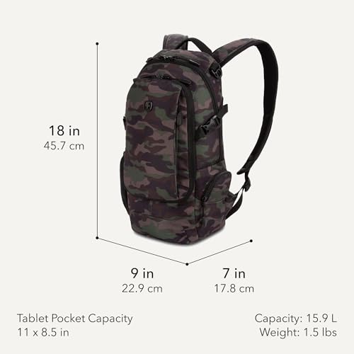 SWISSGEAR City Pack Backpack, Slim Profile, Camo/Green,15.9L, 18-Inch - color: Camo/Green