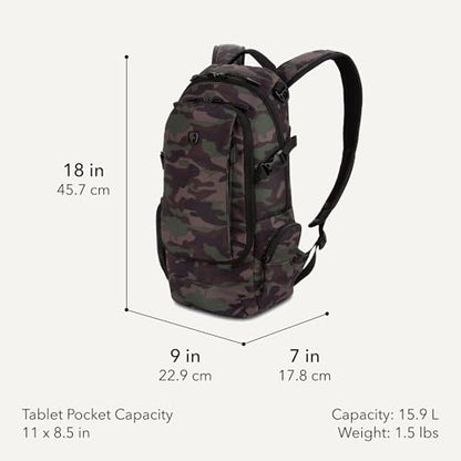 SWISSGEAR City Pack Backpack, Slim Profile, Camo/Green,15.9L, 18-Inch - color: Camo/Green