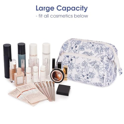 Narwey Women Makeup Bag Wide-open Make up Bag Travel Cosmetic Organizer Toiletry Bag for Cosmetics Toiletries Accessories (Navy Blue Flower) - color: Navy Blue Flower